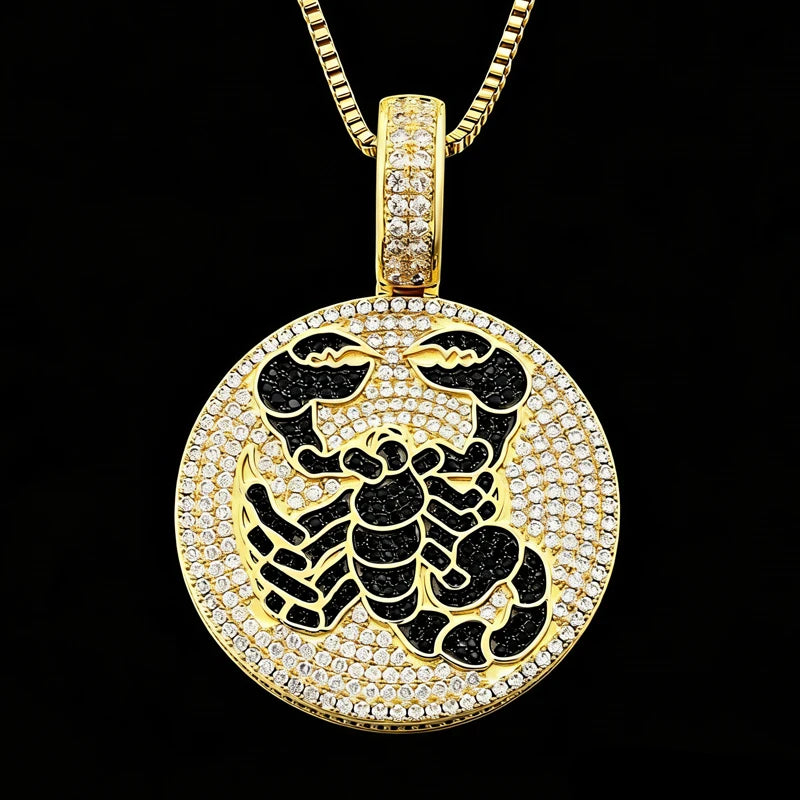 Fashion Hip Hop Style Round Design Brass Scorpion Pendant with Cubic Zirconia Rose Gold Plated for Men's Streetwear Jewelry
