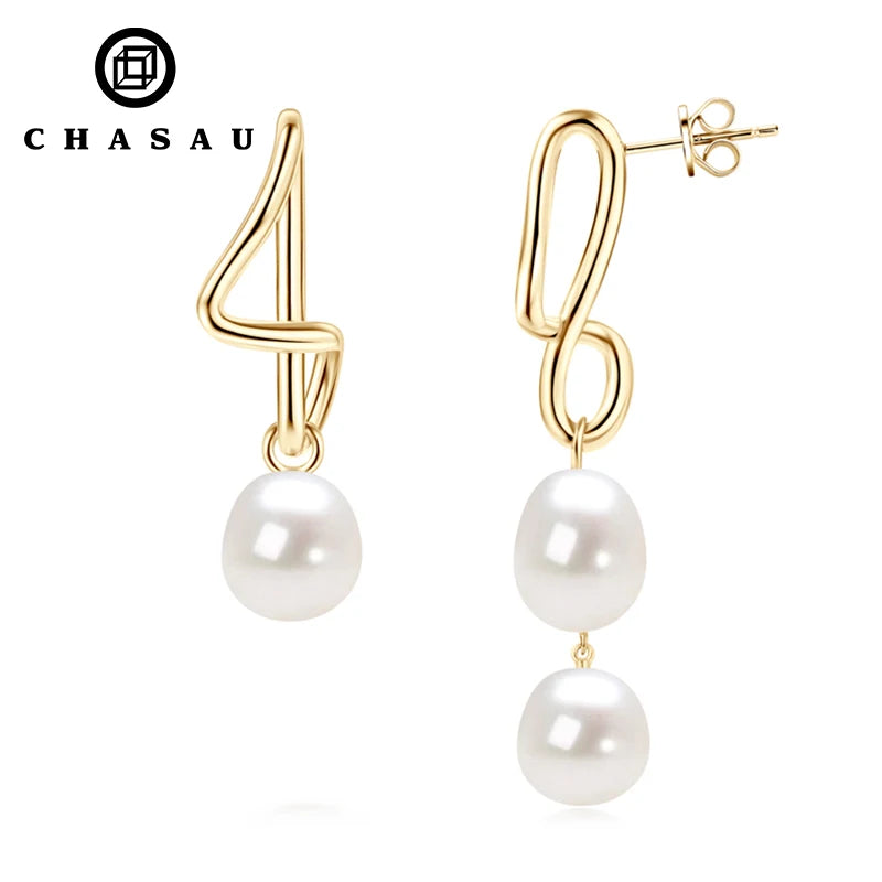 Fine Jewelry Gift 8-9mm Freshwater Pearl Irregular Drop Earrings Fashion Exquisite 925 Sterling Silver Pearl Earrings for Women