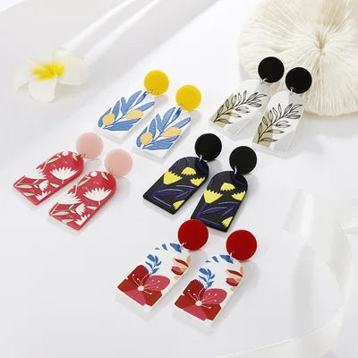 Bohemian Plant Earring Statement Drop Dangle Earrings Fashion Jewelry Acrylic Resin Stud Earrings 2021 for Women
