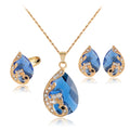 Wholesale Fashionable Crystal Water Drop Shape Jewelry Sets Colorful Earrings Rings Necklaces Women Bridal Wedding Gifts Diamond