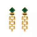Luxury Style 18K Real Gold Plated Green Zircon Chain Earring Brass Watchbelt Chain Emerald Drop Earring