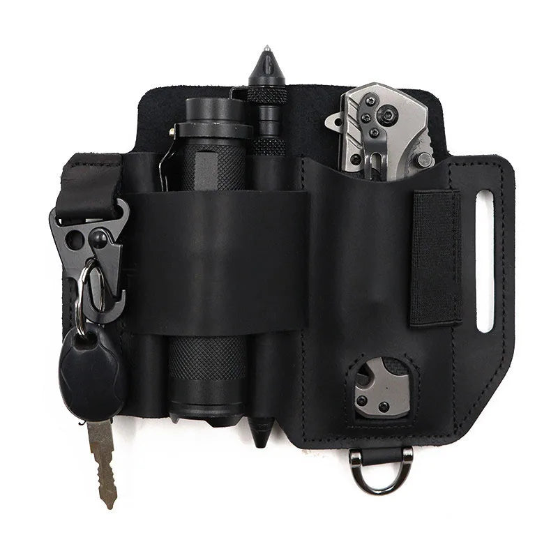 Retro Leather Tool Storage Bag Waist Hanging Metal Flashlight Case Outdoor Adventure OEM ODM Customizable Lightweight Adjustable