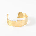Ripple Lake Surface Wide and Thin 18k Gold Plated Stainless Steel Texture Irregular Open Cuff Bracelet for Women