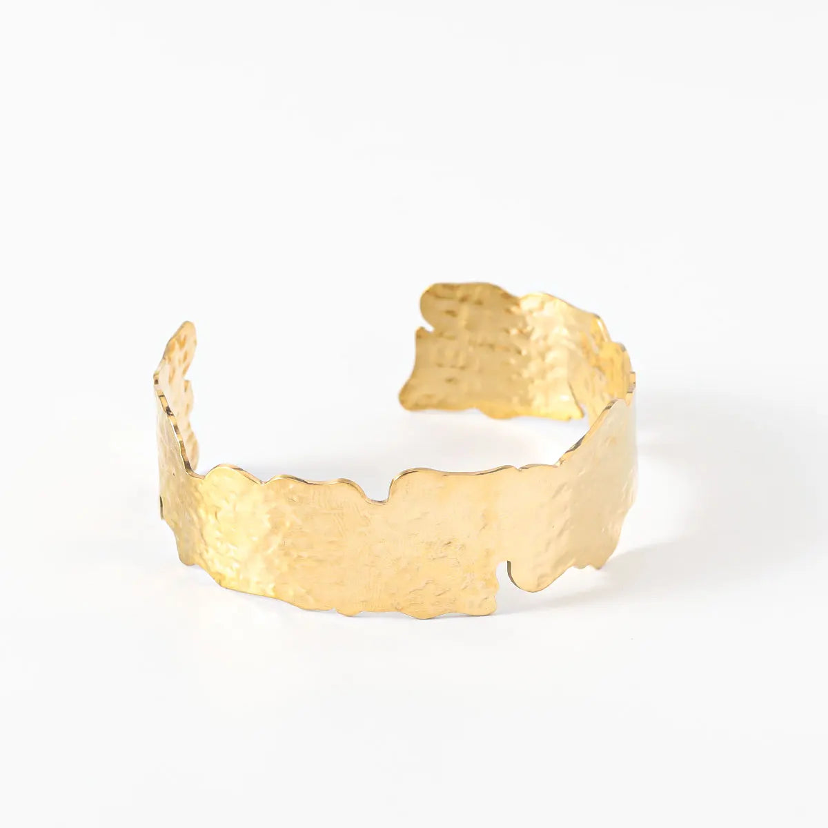 Ripple Lake Surface Wide and Thin 18k Gold Plated Stainless Steel Texture Irregular Open Cuff Bracelet for Women
