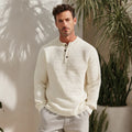 Licheng Lightweight Men's Cotton-Linen Textured Henley Sweater Casual Spring Knit