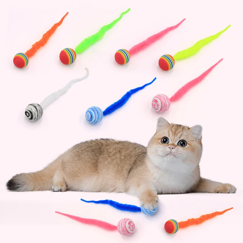 Pet Cat Plush Ball Toy Caterpillar Automatic Rolling Cat Ball Toy Cat Interactive Tease Toy Ball