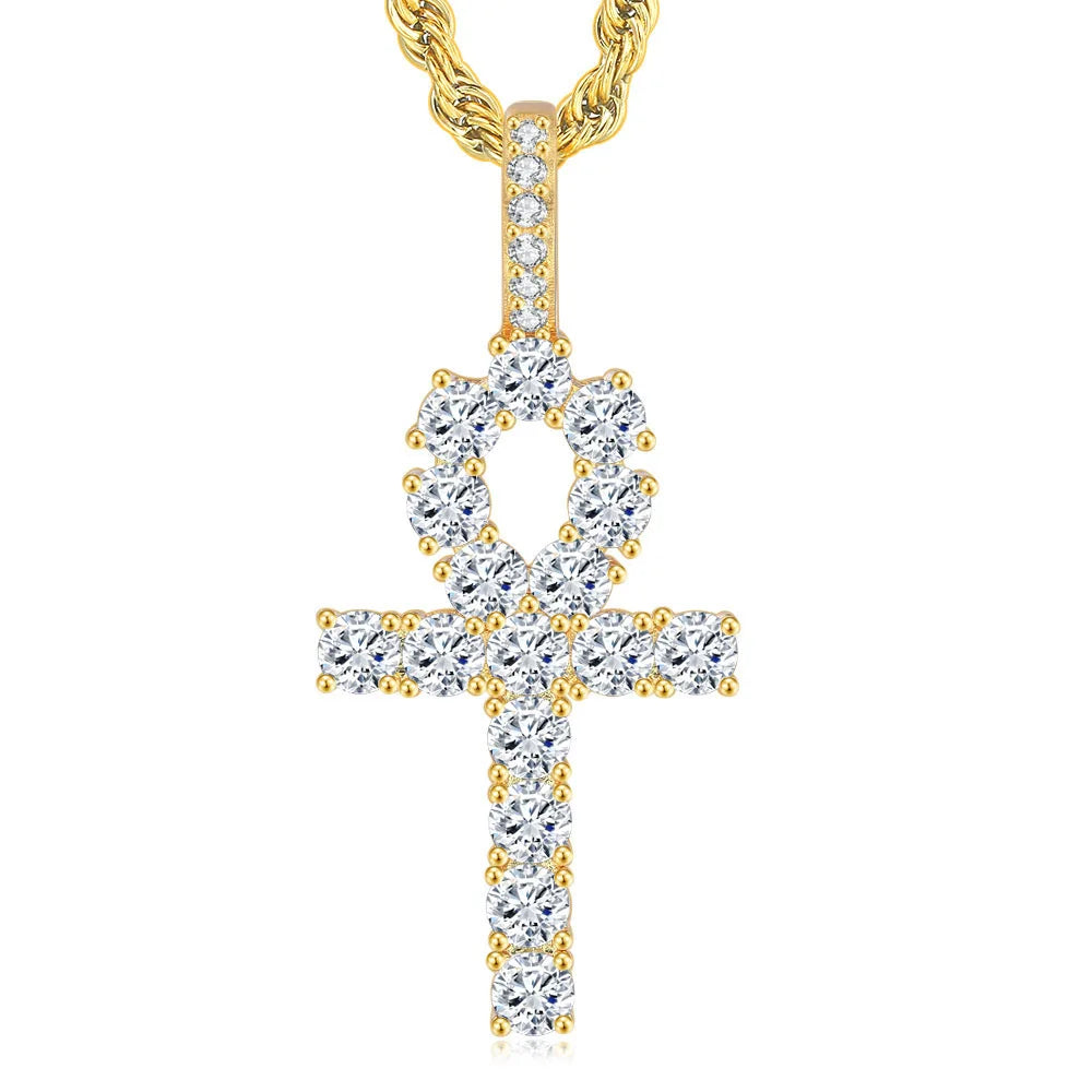 Wholesale Popular Fashion Women Stainless Steel Zircon Cross Hip Hop Chain Pendant Necklace