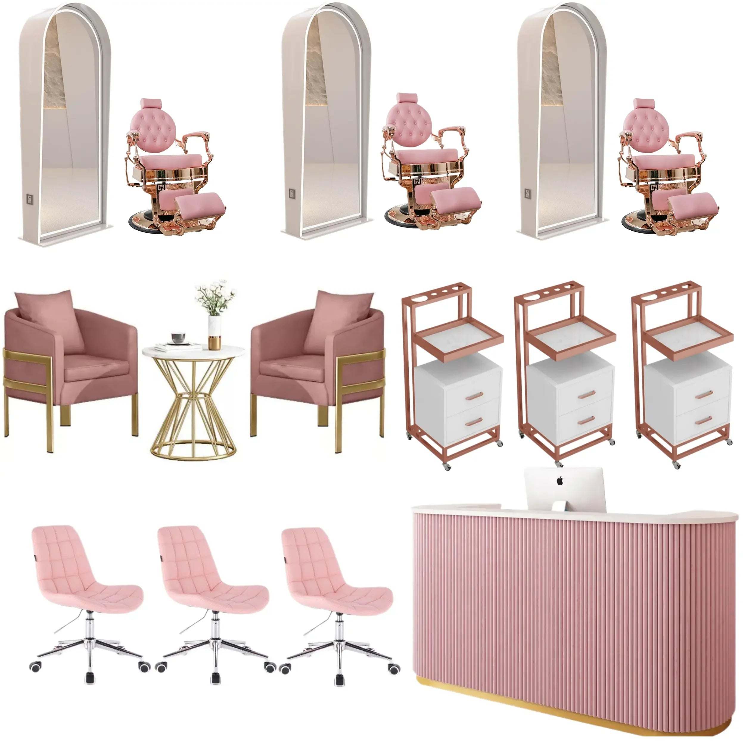 Pink Salon Furniture Package Hair Styling Chair Set Barber Chair Suit