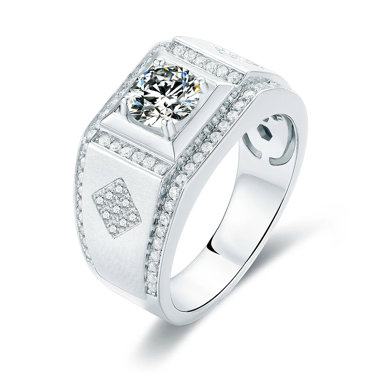 New Style Wedding Anniversary Rhodium Plated 925 Sterling Silver Diamond Moissanite Engagement Mens Rings