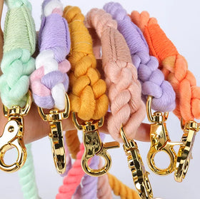 OKEYPETS Custom Design Colorful Handmade Pet Leash Round Cotton Webbing Large Dogs Lead Rope for Horse