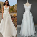 10725 #Elegant Open Back A-Line Bohemian Beach Wedding Dress 2021 V Neck Lace Applique Floor Length Sleeveless Bridal Gowns
