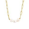 Stainless Steel Gold Plated Baroque Necklace Vintage Style Freshwater Pearl Necklace With Fashionable Paper Clip Accessories