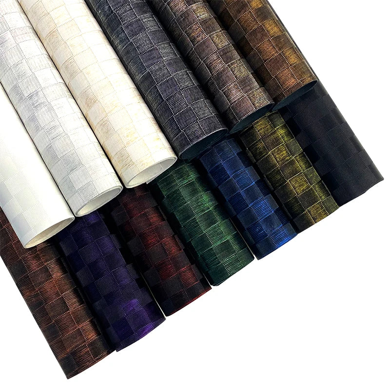 Wholesale 0.9mm Solid Color Vintage Brushed Grid Faux Leather Fabric for Making Table Mat Costume Bag Pants Sofa Materials