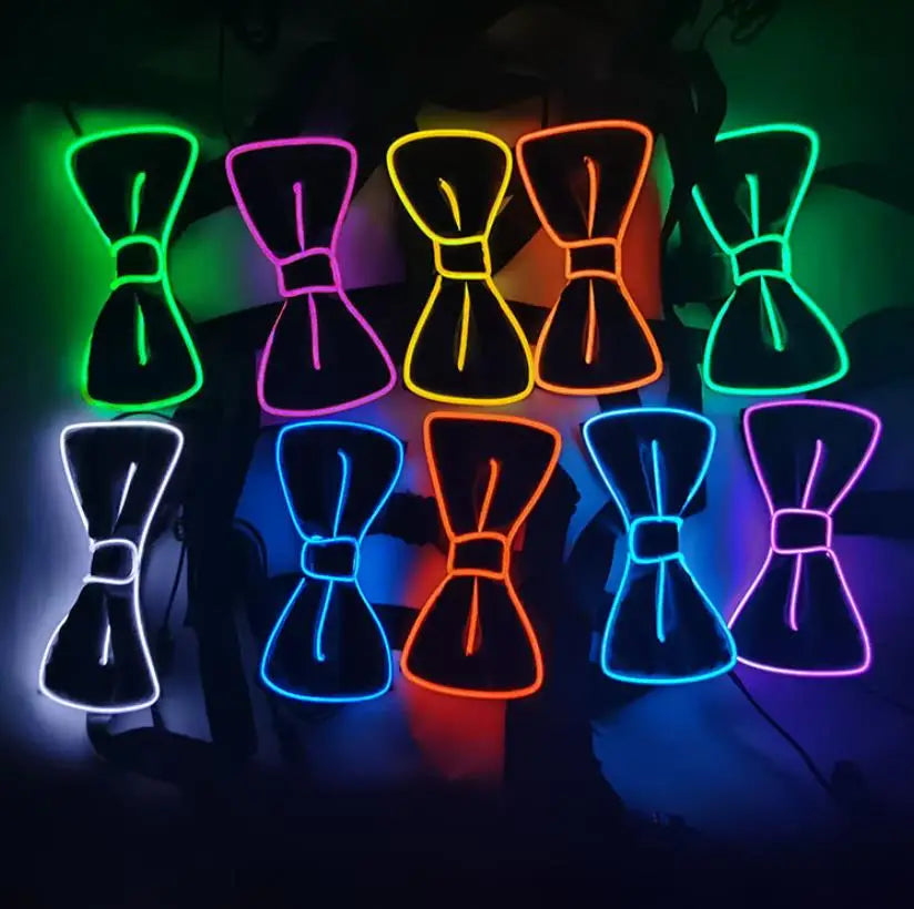 LED Light up Bowtie Adjustable Luminous Neck Bows for Glowing Concert Bar Birthday Festival Gift Neon Party Decorations