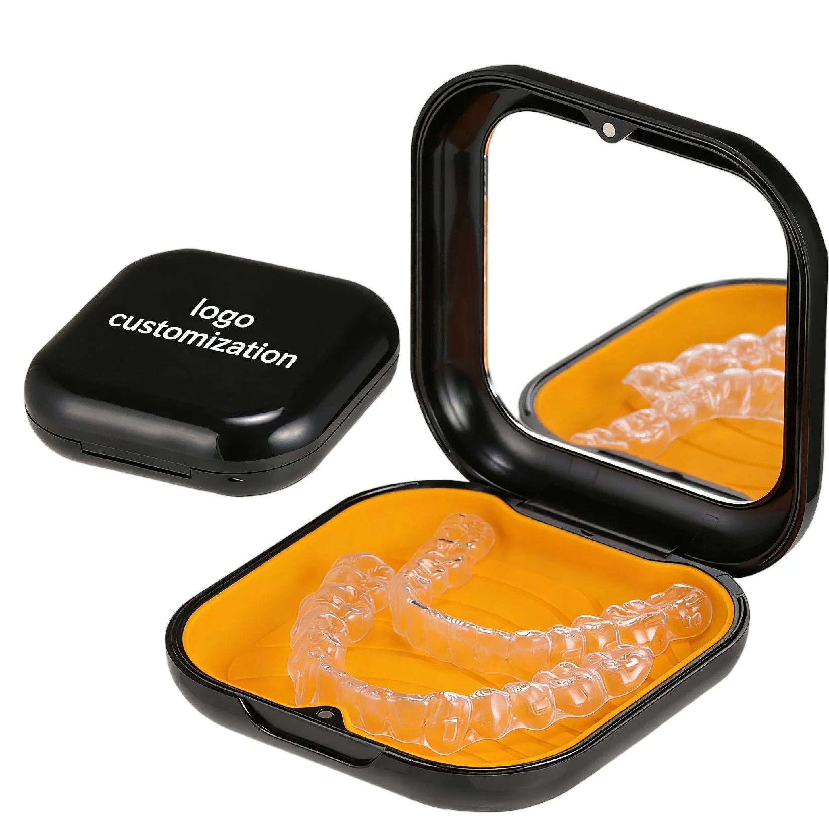 Food-Grade ABS Portable Ventilated Dental Orthodontic Retainer Aligner Denture Case Box with Mirror and Logo for Invisalign