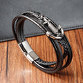 New Design Wholesale Handmade Genuine Leather Stainless Steel Anchor Magnetic Clasp Bracelets for Men Customized