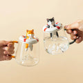 Creative Lovely Coffee Cup Gift Glass Mugs Cute Cartoon Dog Animal  Glass Milk Mug Prevent Scald With Lid