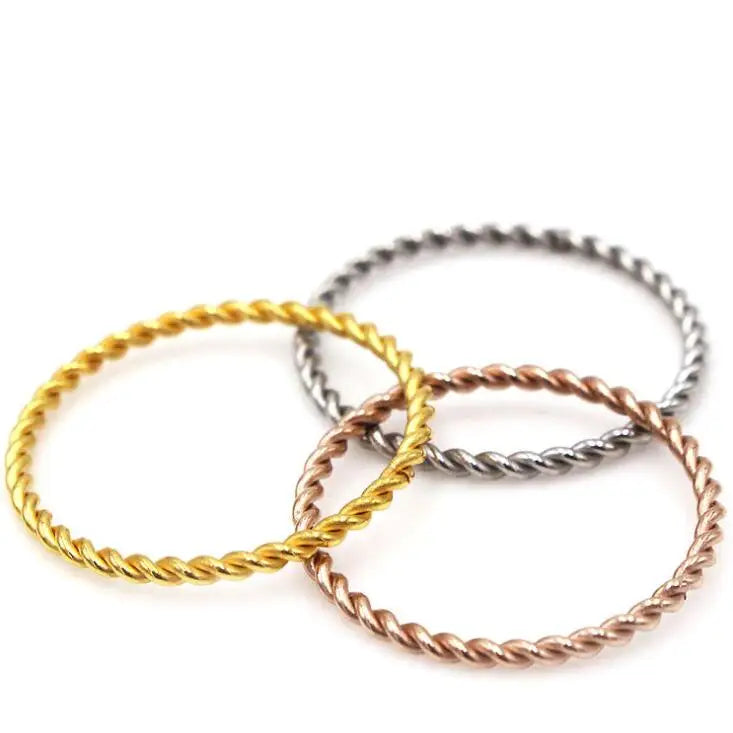 Cheap Minimalist Women Skinny Stacking Braided Rope Cable Ring Tail Ring 18k Gold Plated Stainless Steel Twisted Ring