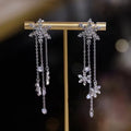 Fairy Flower Long Thing Chain Drop Dangle Earrings for Girl Bridal Wedding Dating with Sparkling Cubic Zircon Jewelry Gifts