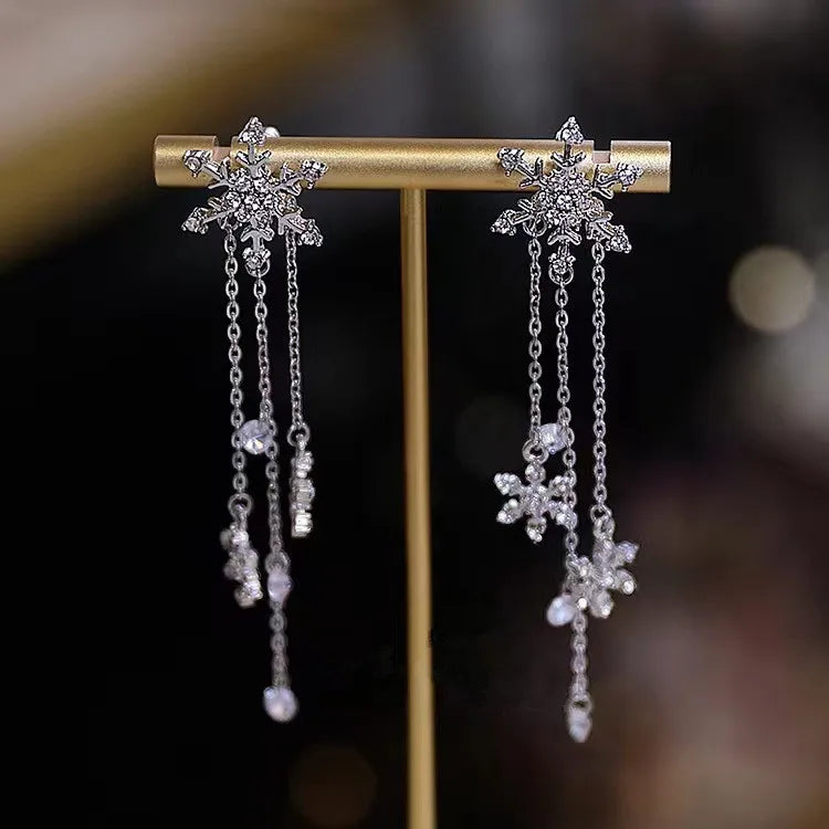 Fairy Flower Long Thing Chain Drop Dangle Earrings for Girl Bridal Wedding Dating with Sparkling Cubic Zircon Jewelry Gifts