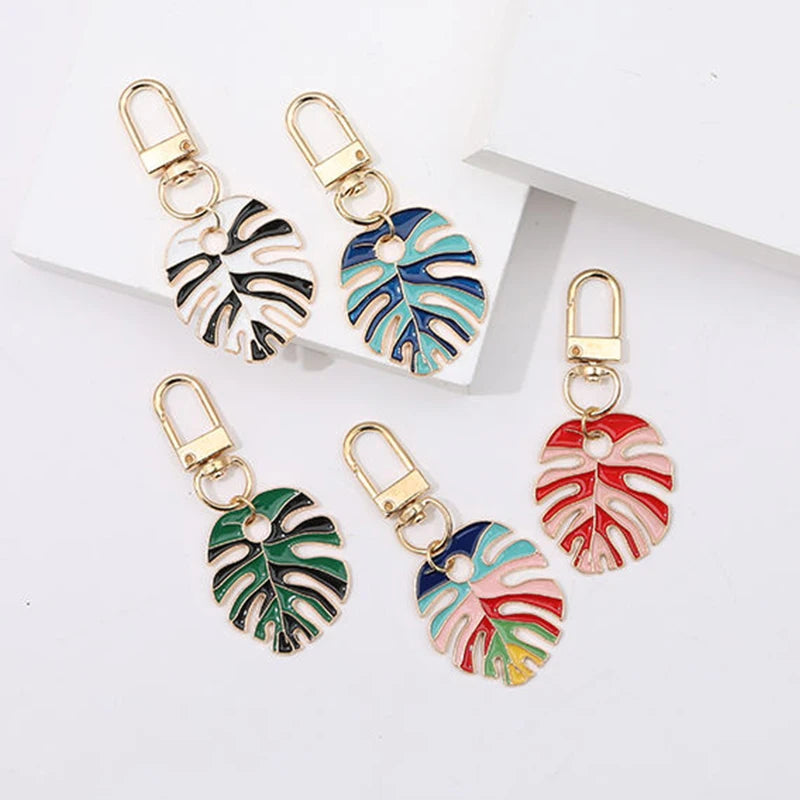 Custom Logo Fancy Monstera Leaf Enamel Green Plant Girl Metal Zinc Alloy Keychains