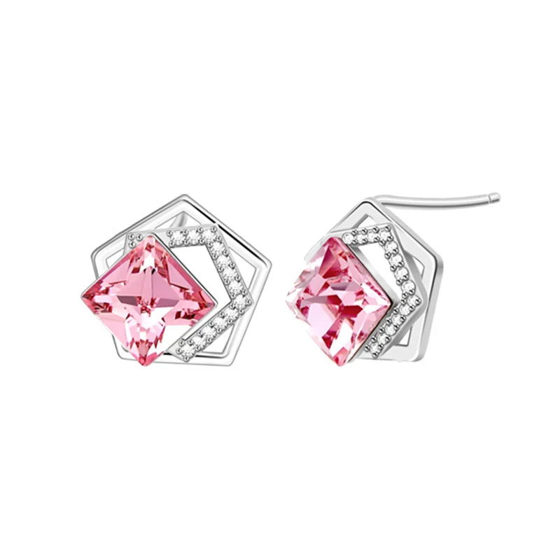 Factory Wholesale Silver 925S Earrings with Pink Crystal Cubic Zirconia Gold Plated Trendy Jewelry for Parties Anniversaries