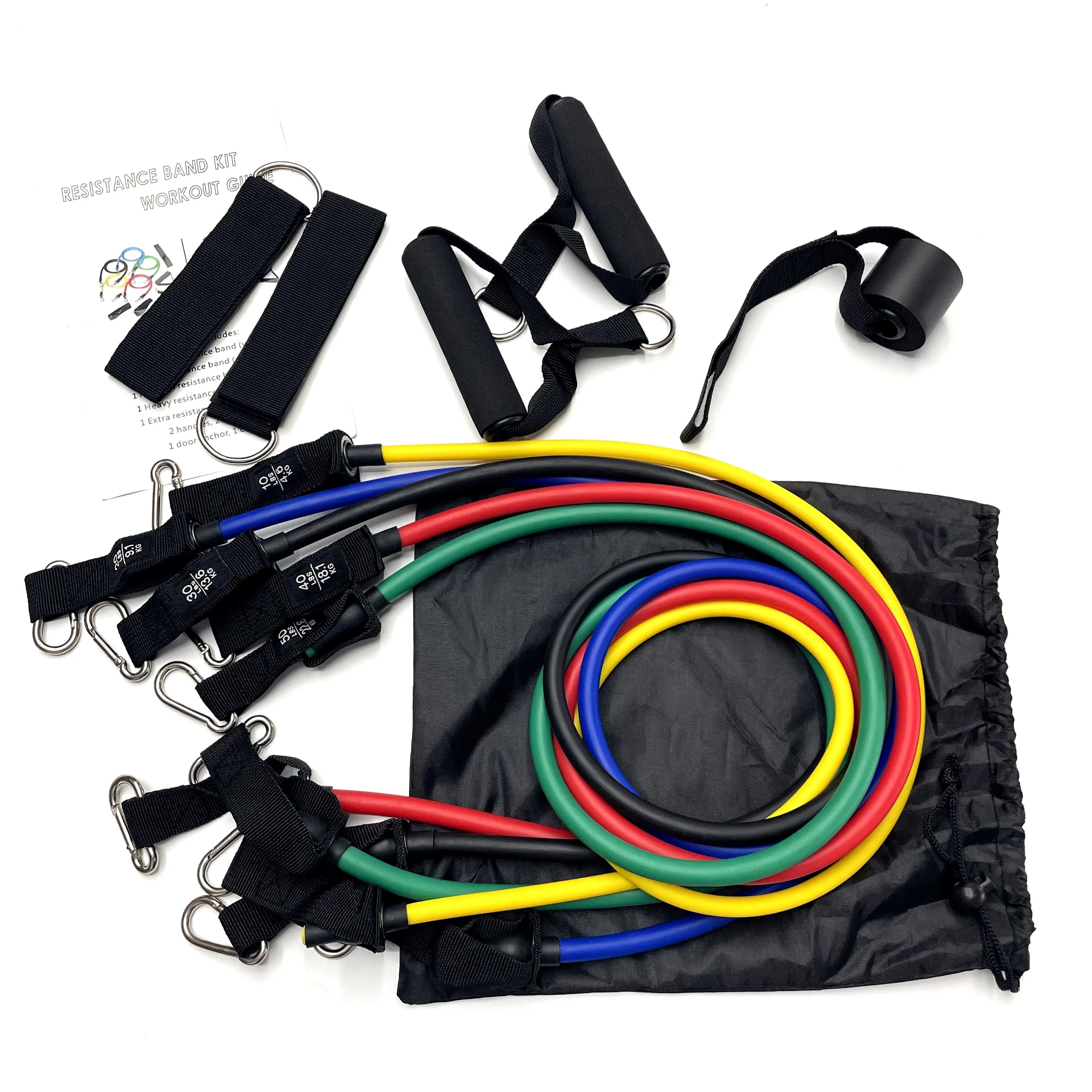 Latex Free 11 Pcs Exercise Resistance Bands Set Workout Bands Set with Handle Door Anchor and Ankle Straps
