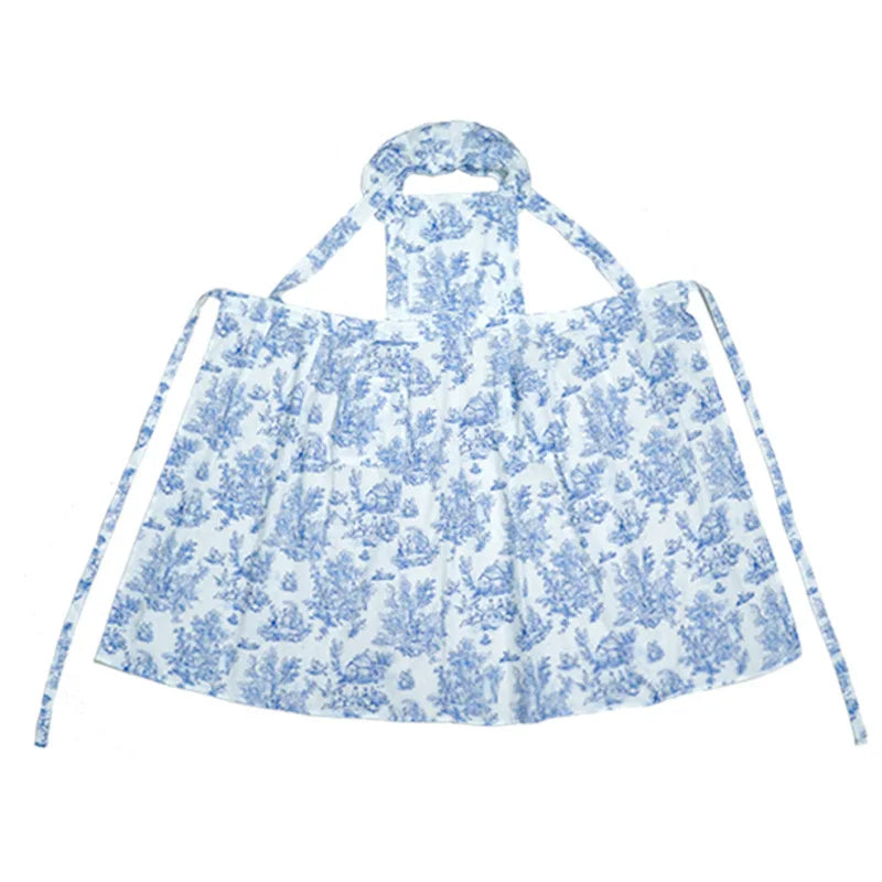 French Style Chef Apron - 100% Cotton Vintage Floral Print with Ruffled Edge