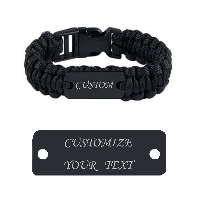 Manufacturer Paracord Bracelets Custom Logo Stainless Steel Plate Paracord Survival Bracelet for Men