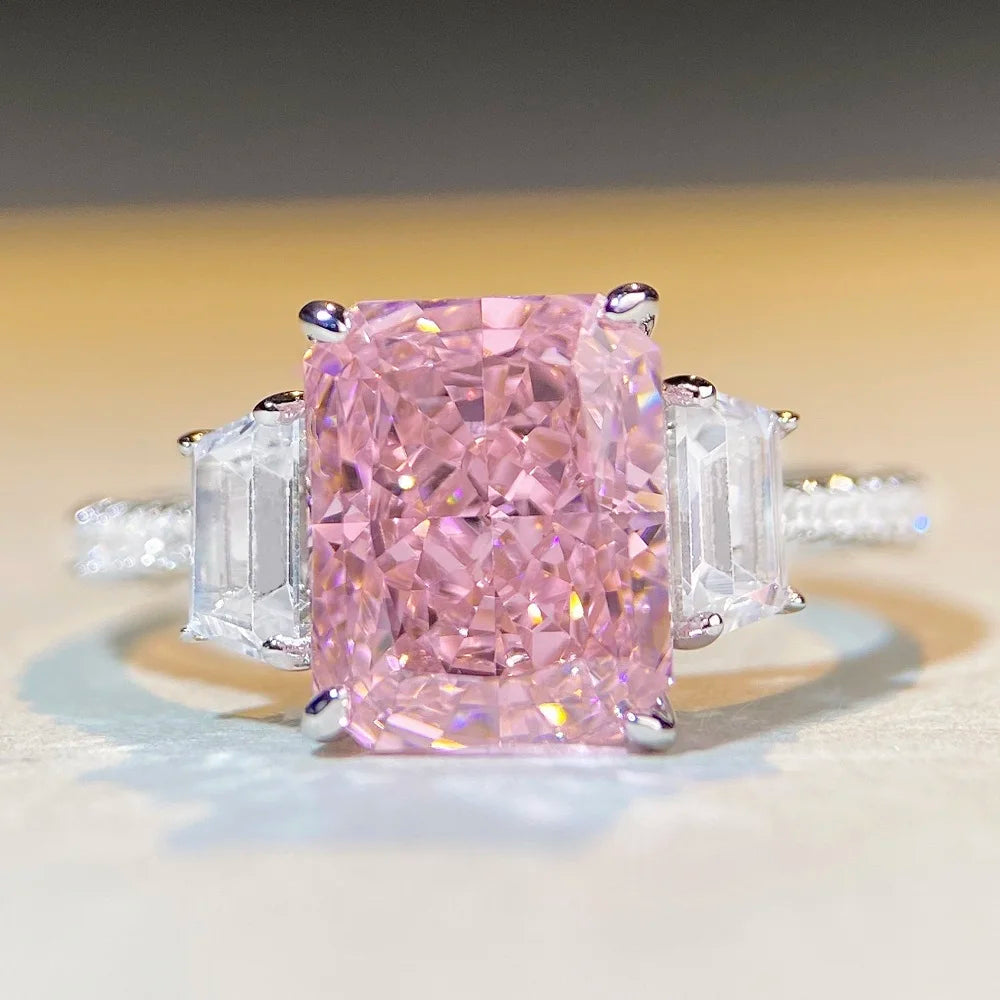 4 Carats Diamond Jewelry 5A CZ Colored Cubic Emerald Cut Classic Personalized Wedding Silver Zircon Gemstone Rings Wholesale
