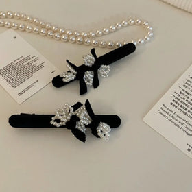 Elegant France Women Style Hair Clips for Girls Black Velvet White Pearl Hairpins Girl Clip