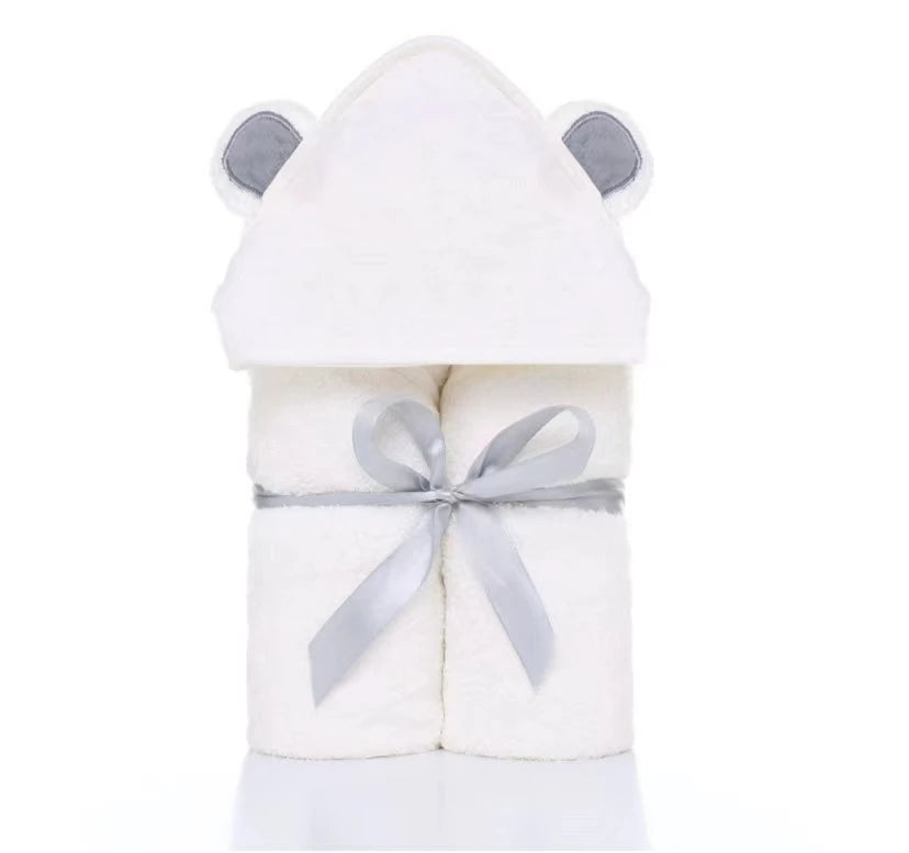 Woven Bamboo Cotton Baby Hooded Towel - Gentle Care Infant Bath Towel for Sensitive Skin