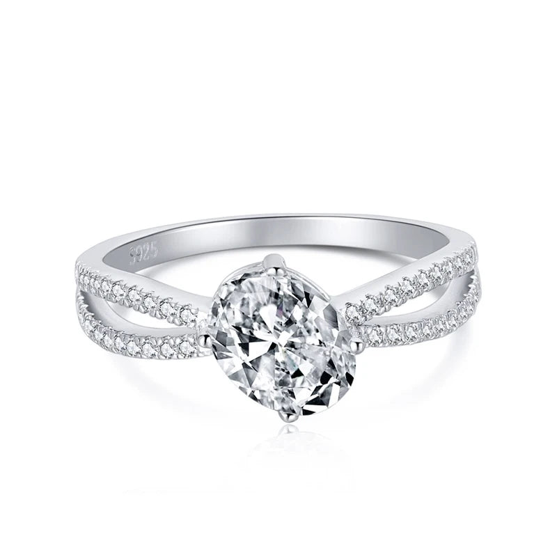 Luster Radiant Cut Geometric Oval Shape Cubic Zirconia Wedding Ring Silver Jewelry 925 Sterling for Women