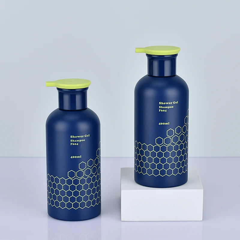 Luxury 400ml PET Eco-friendly Embossed Shampoo Bottles Skin Care Cosmetic Empty Lotion Cream Face Cream Bottle Emboss Screw Cap