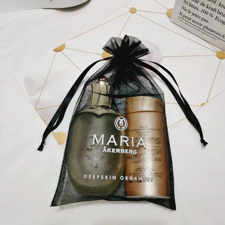 Large Organza Gift Bag with Ribbon Large Sheer Organza Bag Luxury Organza Bag China Screen Printing Supplier Customize Black
