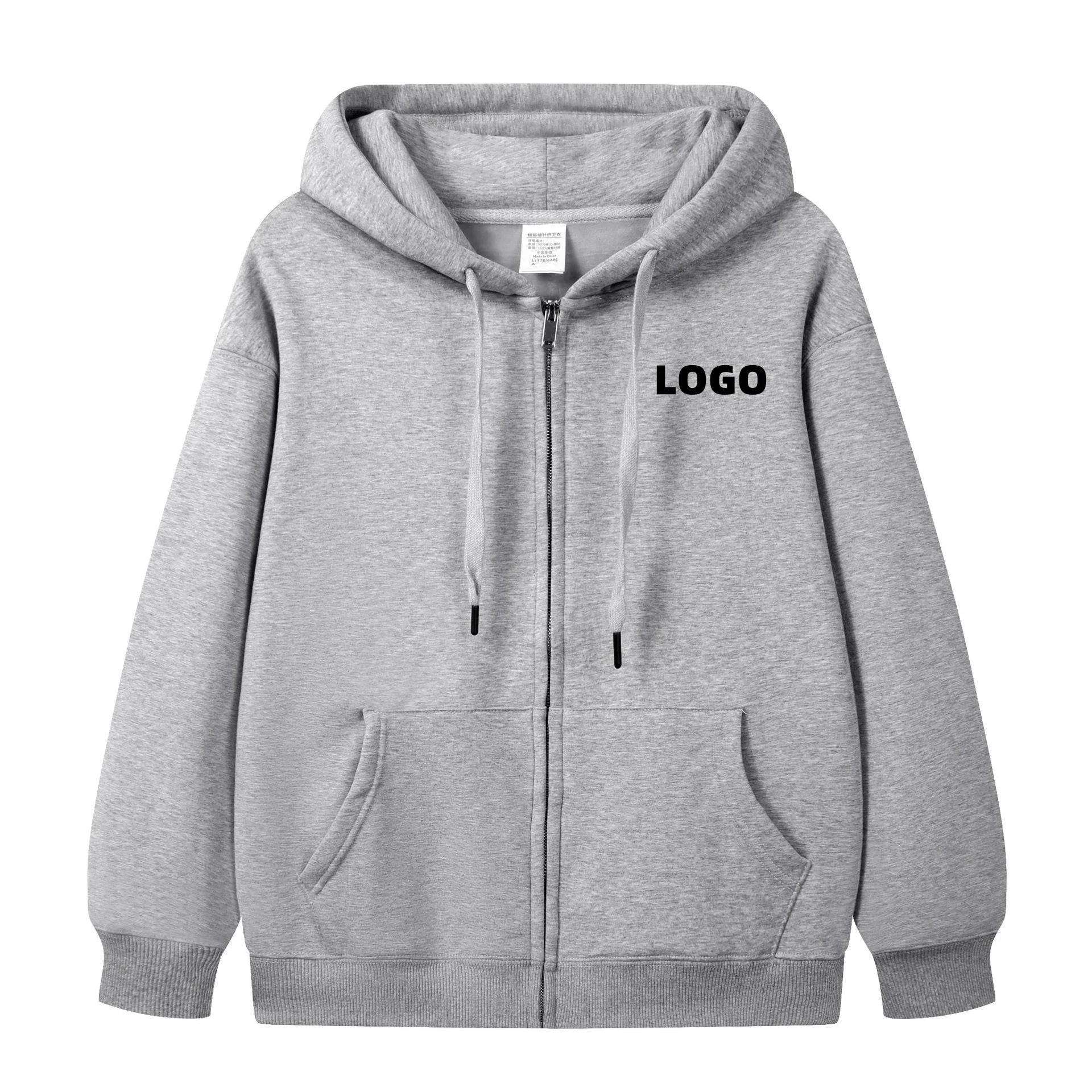Wholesale Customized Men's Zip up Hoodies logo 500gsm Heavy Weight Loose Fit Soft Fleeced Unisex Men's  Zip up Hoodies