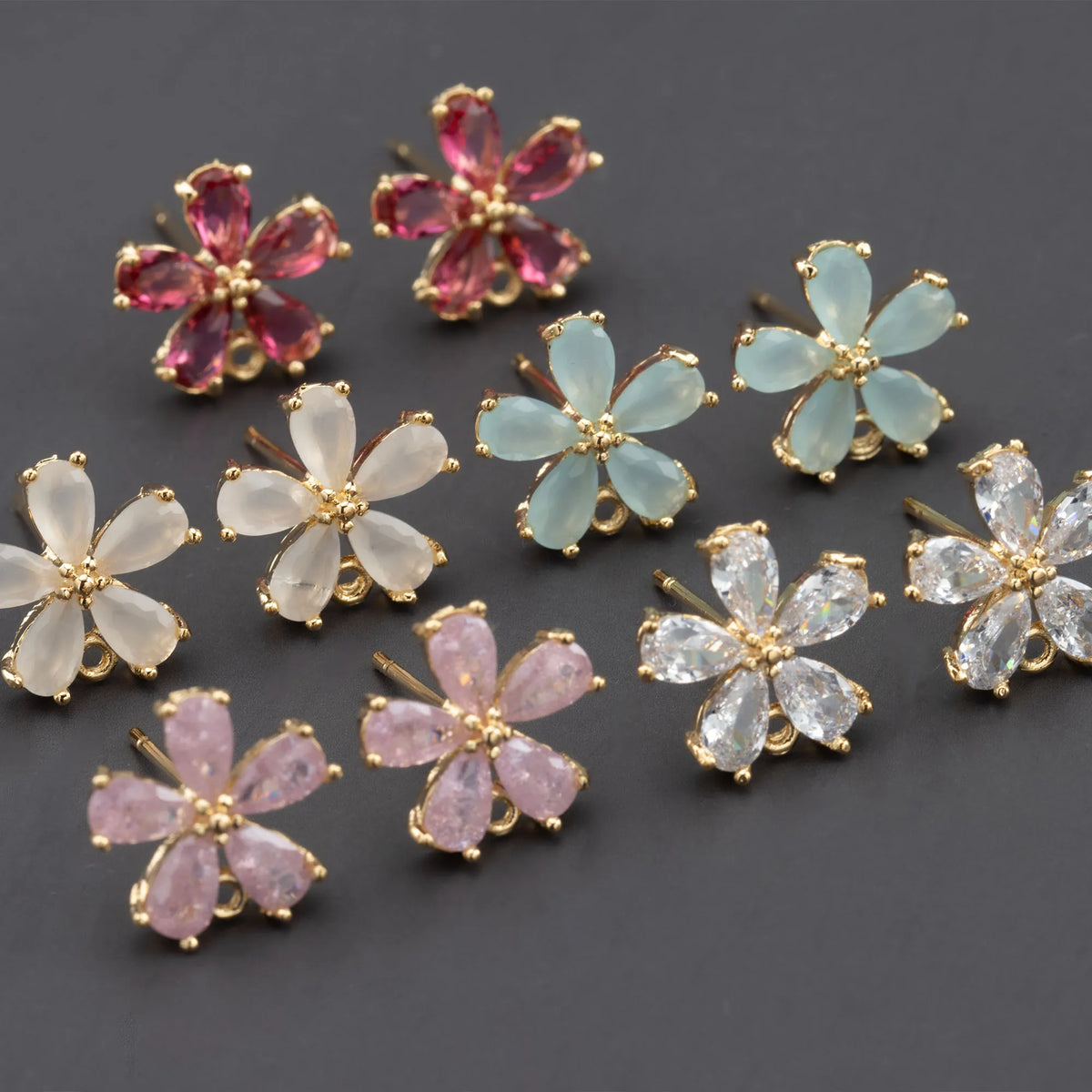 MA62 6pcs/lot Nickel Free 18k Gold Plated Copper Zircon Petal Shape Earrings Making Findings in Bag MegaBDM