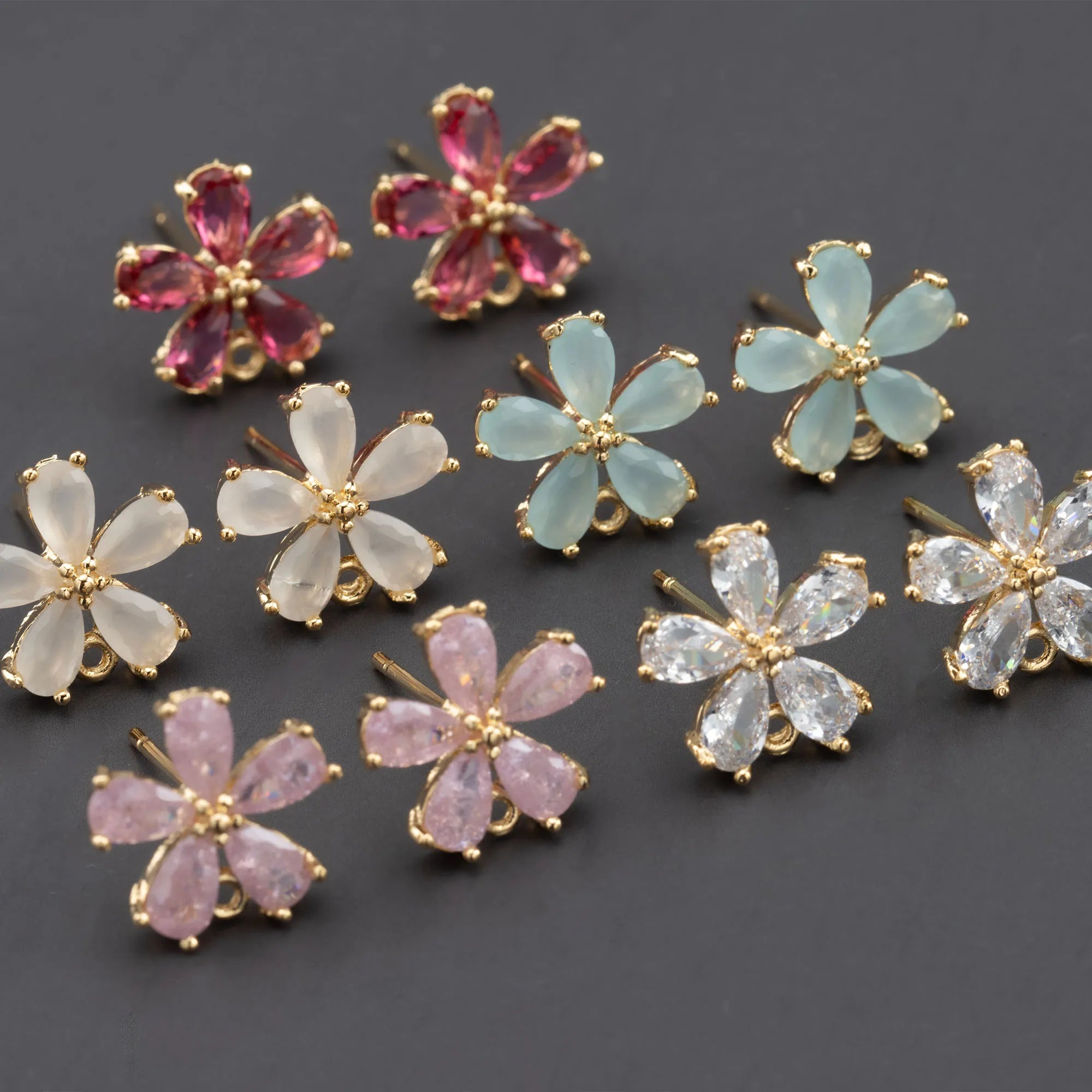 MA62  6pcs/lot Jewelry Accessoriesnickel Free18k Gold Platedcopperzirconspetal Shapeearrings Making Findings
