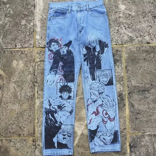 AeeDenim Custom New Design Vintage Style Printing Denim Unisex Straight Wear Pants Men