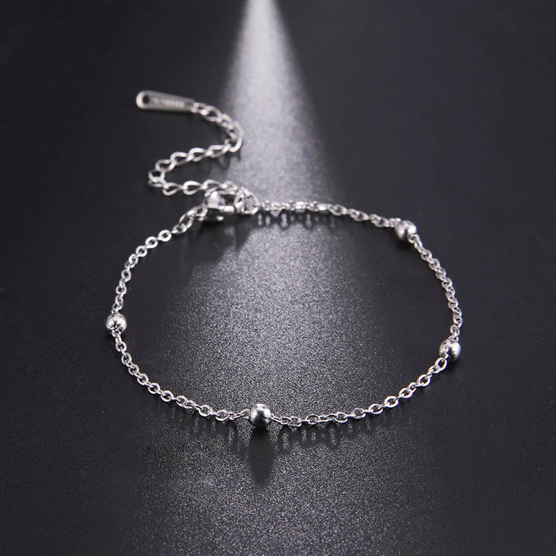Stainless Steel Silver Charm Bracelet for Women Fashion Boho Beach Dainty Cute Tiny Bracelet Silver Beaded Chain Bracelet