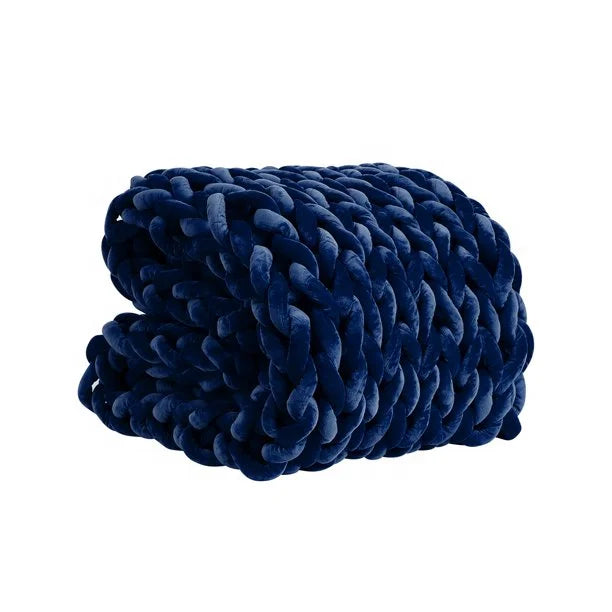 Custom Oversize Soft Cozy Plush GRS CertifieD Solid Luxury Recycled Handmade Chunky Velvet Knitted Weighted Blanket