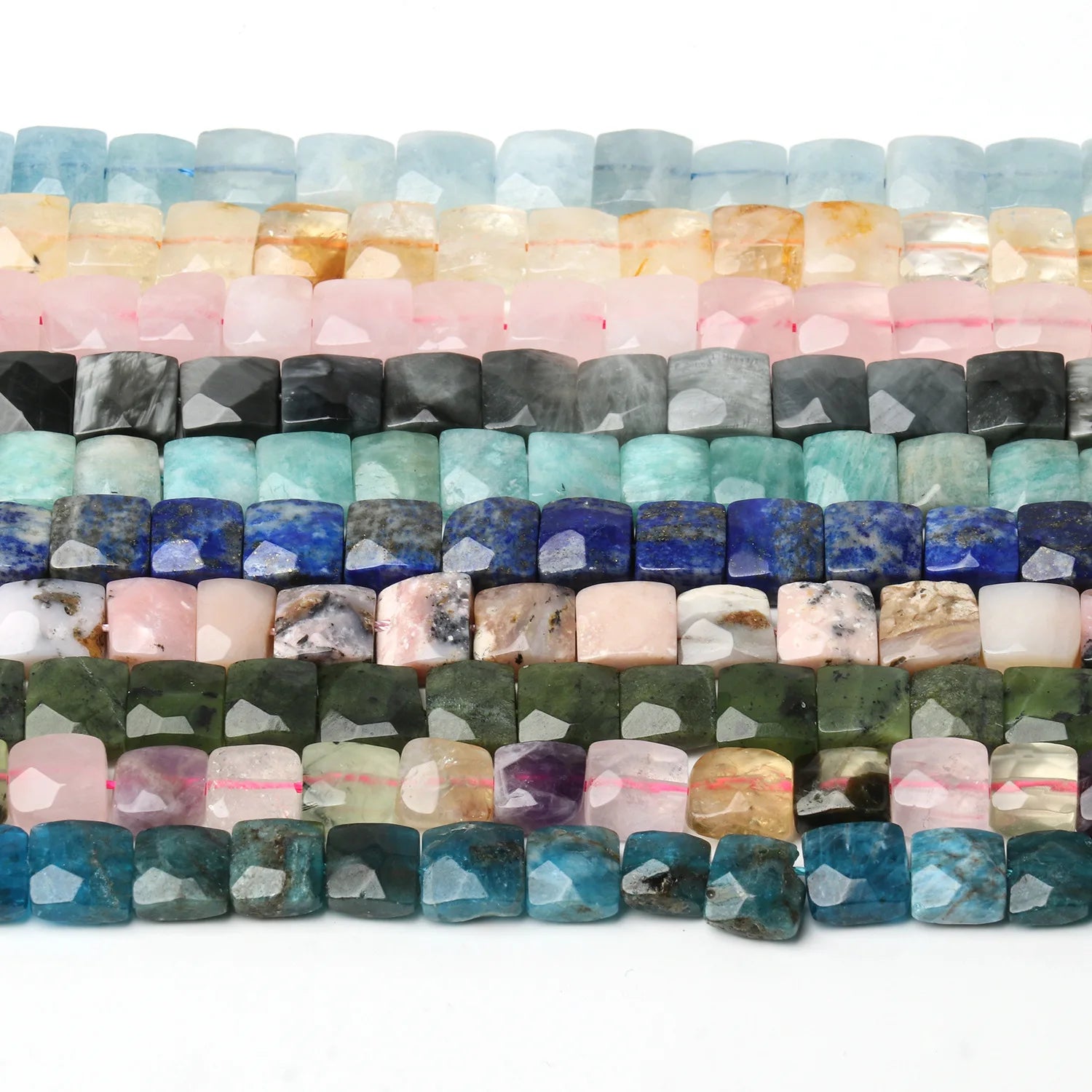 Natural Precious Stone Crafts Faceted 10mm Flat Square Shape Gemstone Lapis Citrine Aquamarine Loose Beads for Jewelry Making