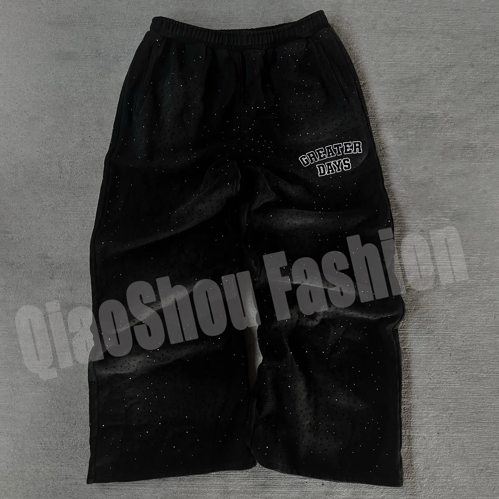 OEM Streetwear French Terry Trousers Vintage Custom Baggy Rhinestone Acid Wash Flare Sweat Pants Jogger Stacked Sweatpants Men