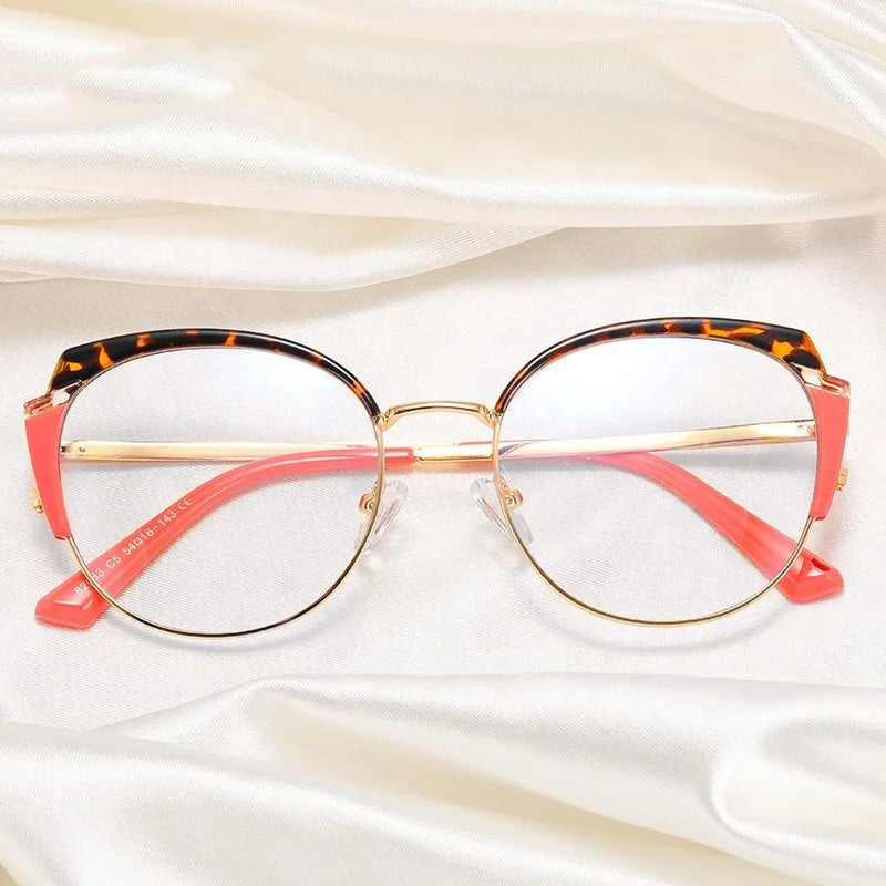 Jiuling Eyewear Custom Fashion Design Luxury Optical Round Eyeglass Women Cat Eye Anti Blue Light Eyeglasses Frames Metal