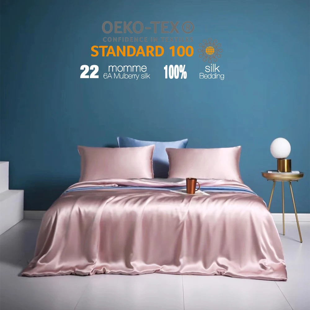 Hot Sale 19 Momme Woven 600TC Full Elastic Duvet Cover Set 100% Pure Mulberry Silk Luxury Bedding Soft Smooth Home Decor Gift MegaBDM