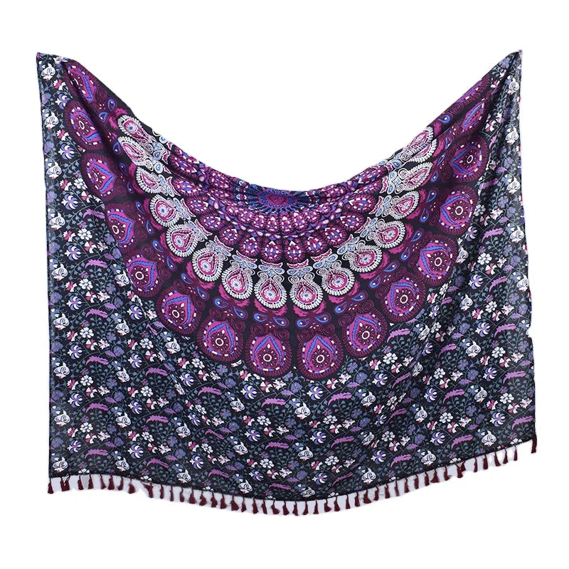 2025 New Scarf Customized Ethnic Style Fashion Cotton and Hemp Tassel Big Shawl Beach Scarf Lady's Scarf Cotton Voile Shawl