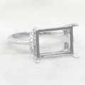 Sterling Silver 9*12mm Semi Mount Ring Square Shape Empty Frame Blank Claws Setting S925 Base Without Center Stone for Inlay DIY