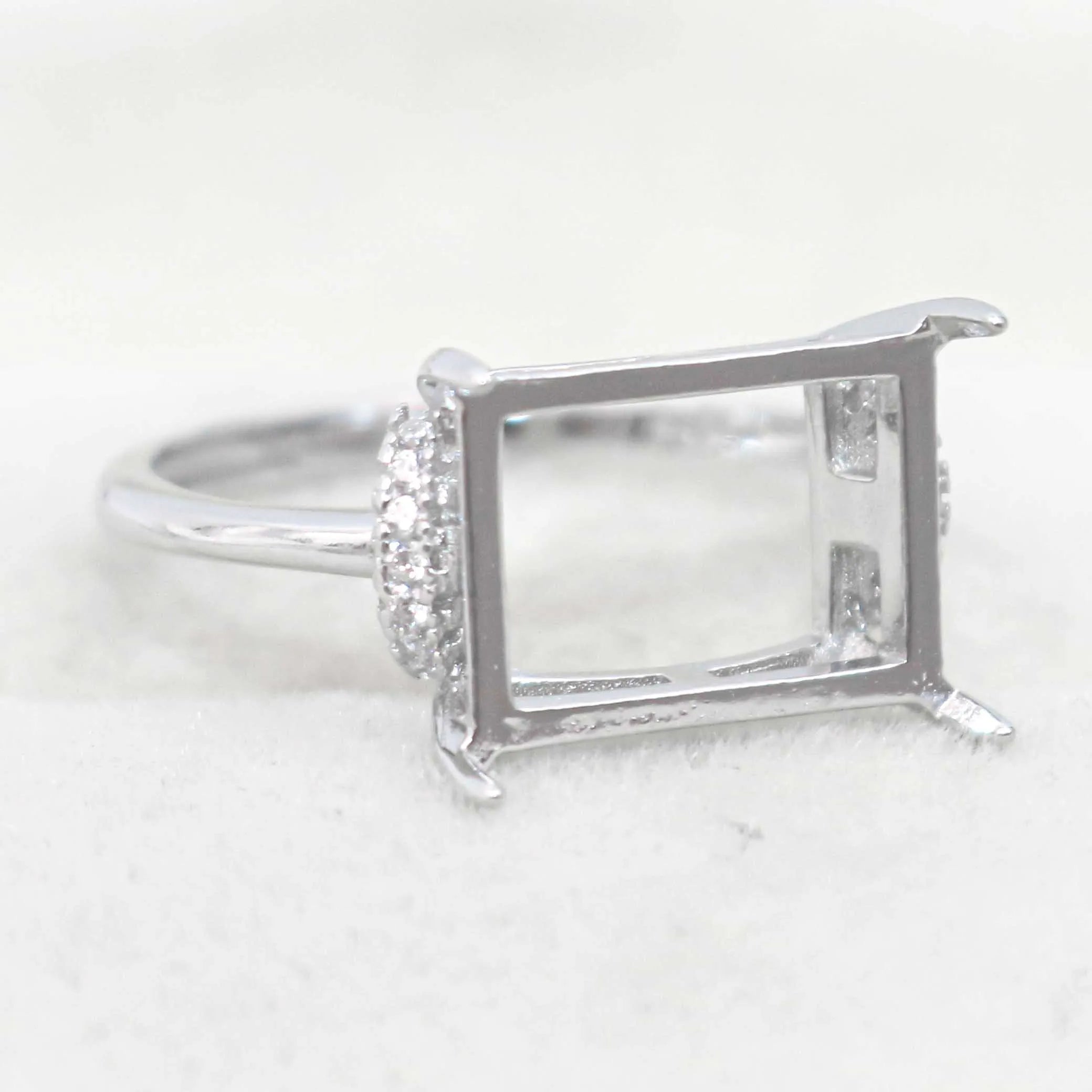 Sterling Silver 9*12mm Semi Mount Ring Square Shape Empty Frame Blank Claws Setting S925 Base Without Center Stone for Inlay DIY