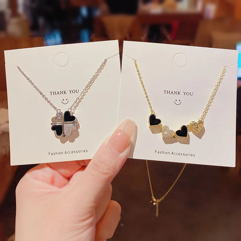 G1967 Two Ways to Wear Magnetic Heart Necklaces Jewelry Pendant Four-Leaf Clover Necklace