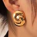 Hyperbole New Style 18K Gold Plated Jewelry Geometric Double Circle Interlocked Stainless Steel Stud Earring